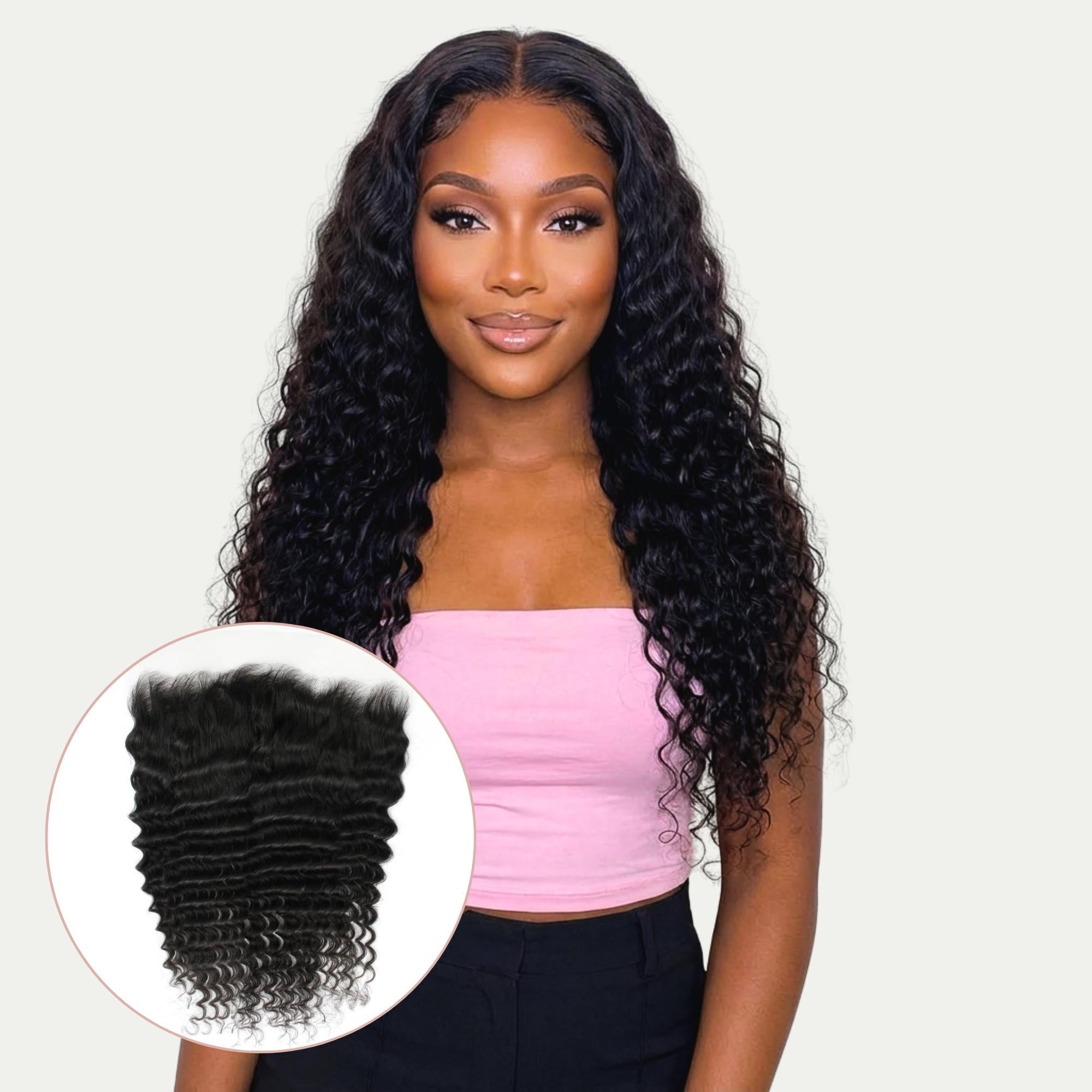 Frontal de cabello humano rizado profundo HD Lace de 13x6