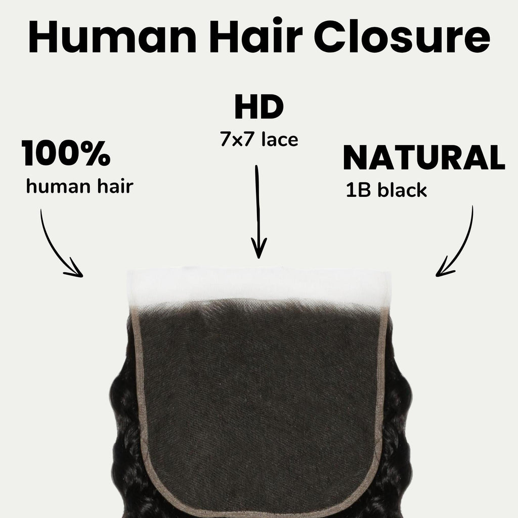 Cierre de cabello humano de encaje HD 7x7 Deep Wave