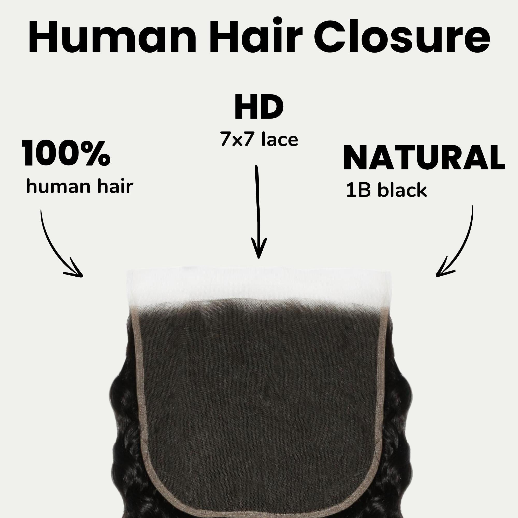 Cierre de cabello humano de encaje HD 7x7 Deep Wave