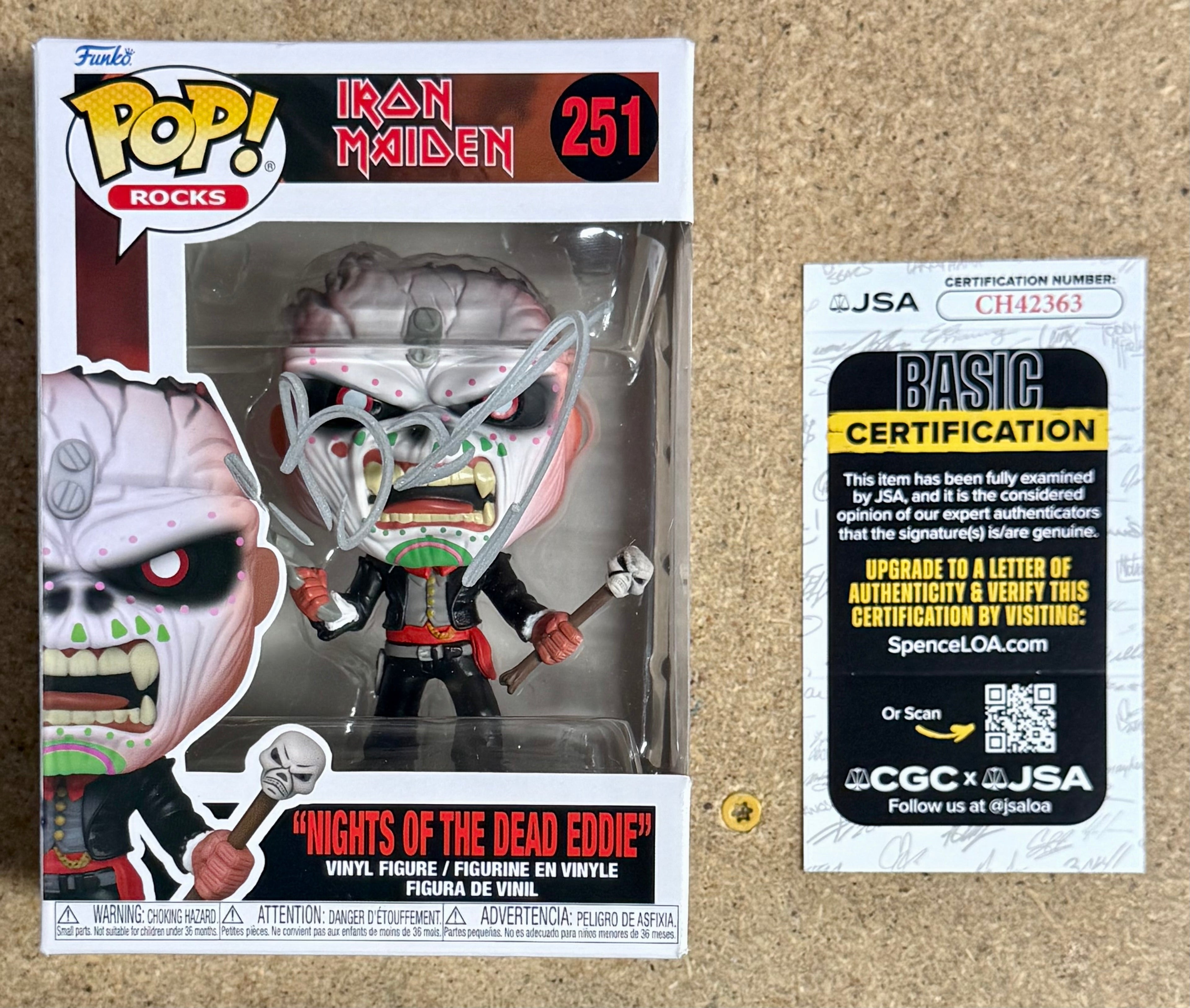 Bruce Dickinson Firmó Iron Maiden Eddie Funko Pop! Rocks #251 con COA de JSA