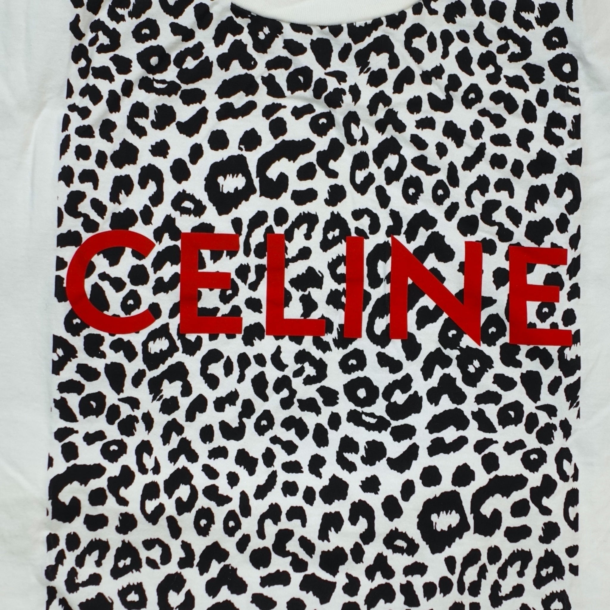 Celine Homme Logo Leopard Print Tee in White