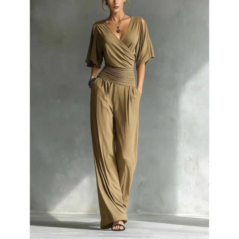 Women's V-Neck Slim Fit Straight Leg Jumpsuit