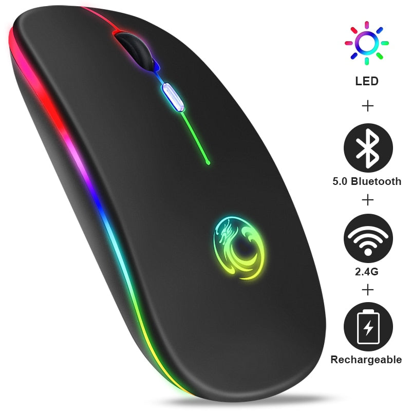 Ratón Inalámbrico Bluetooth RGB Recargable Ratón Inalámbrico para Computadora Silencioso Mause LED Retroiluminado Ergonómico Ratón Gamer para Laptop PC