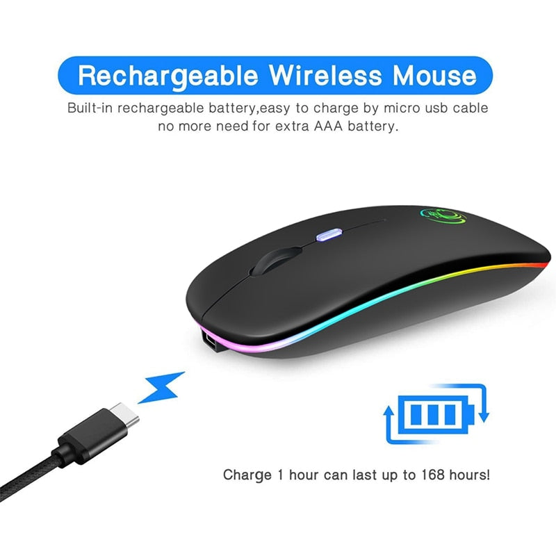 Ratón Inalámbrico Bluetooth RGB Recargable Ratón Inalámbrico para Computadora Silencioso Mause LED Retroiluminado Ergonómico Ratón Gamer para Laptop PC