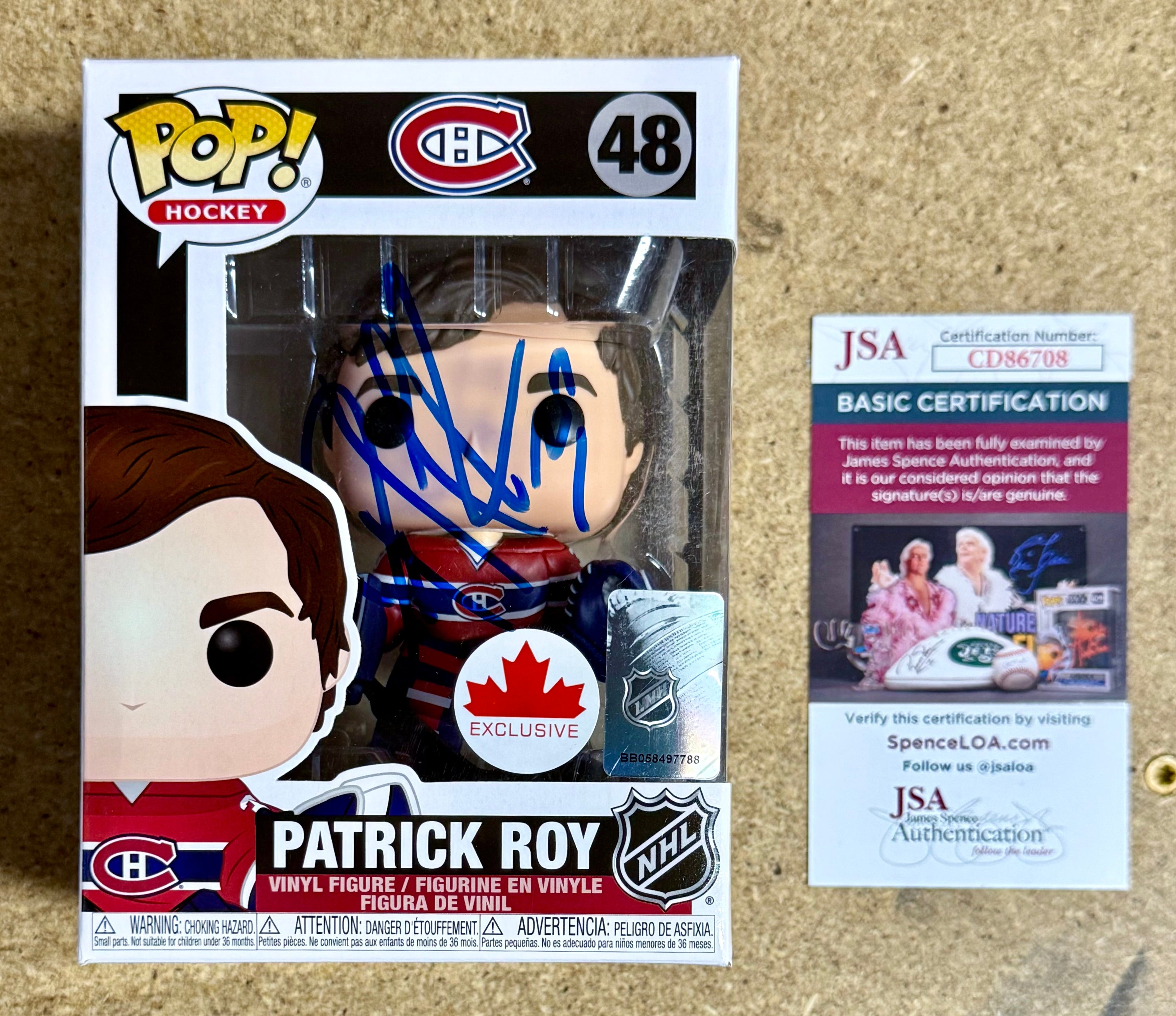 Funko Pop! Exclusivo #48 de Patrick Roy de los Montreal Canadiens de la NHL Autografiado con COA de JSA