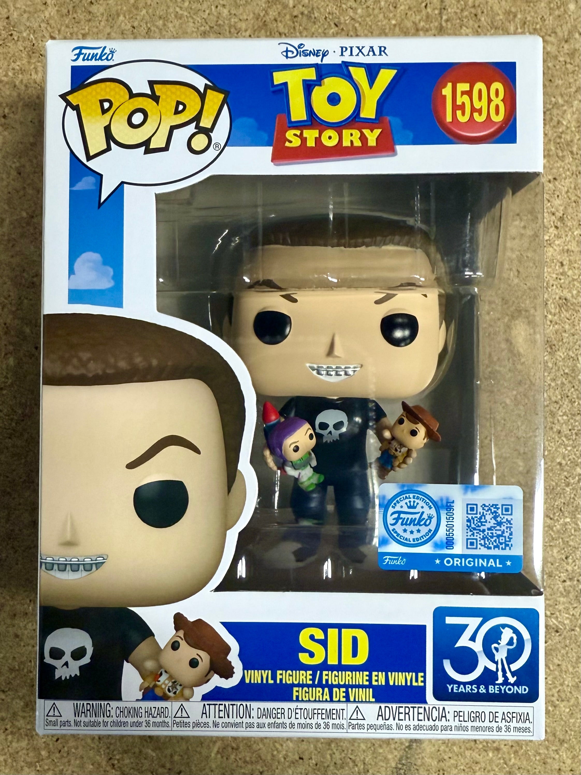 Funko Pop! Disney Pixar Sid Sosteniendo a Woody y Buzz Lightyear #1598 Toy Story 30 Aniversario