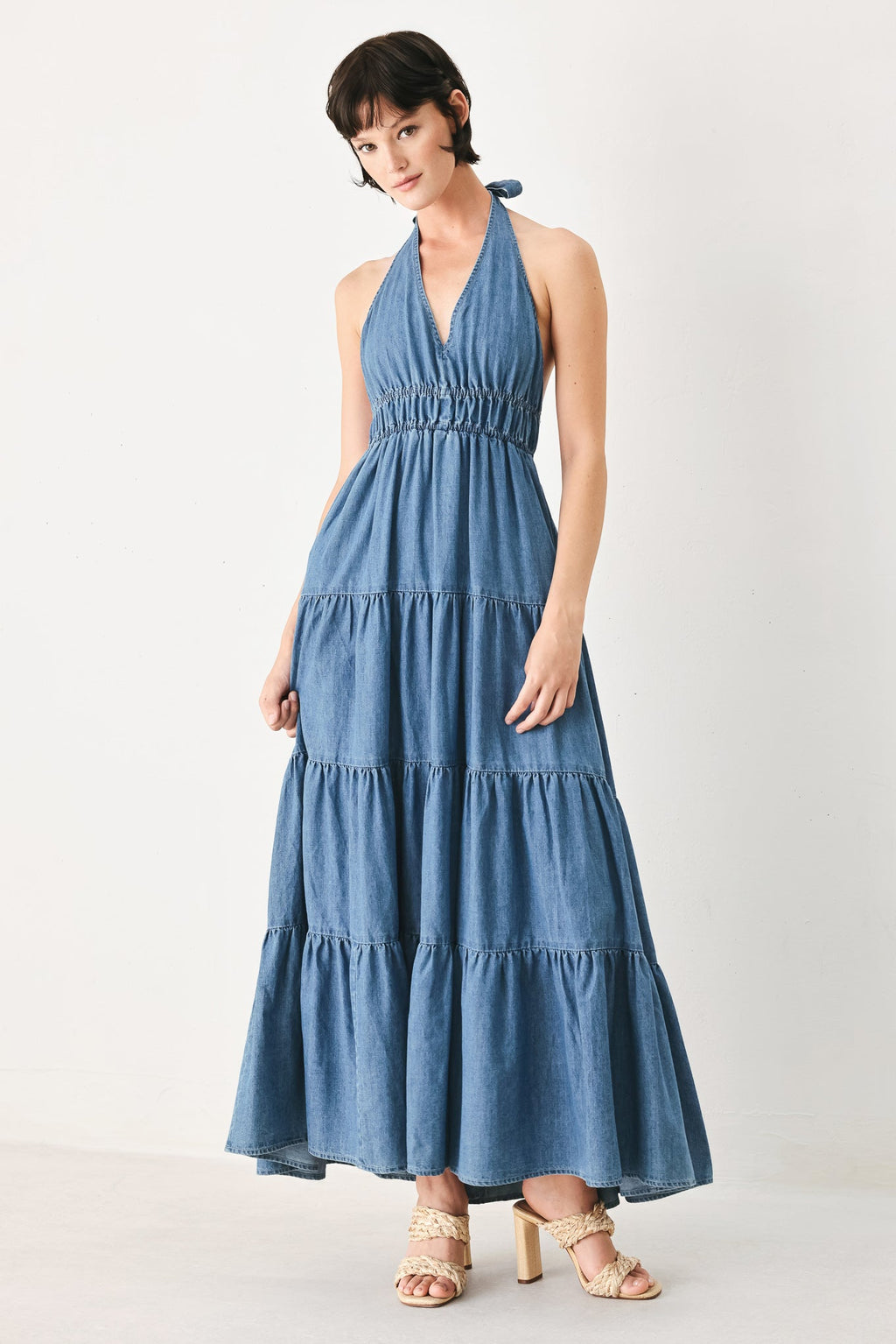 OCEAN SKY DENIM MIDI DRESS