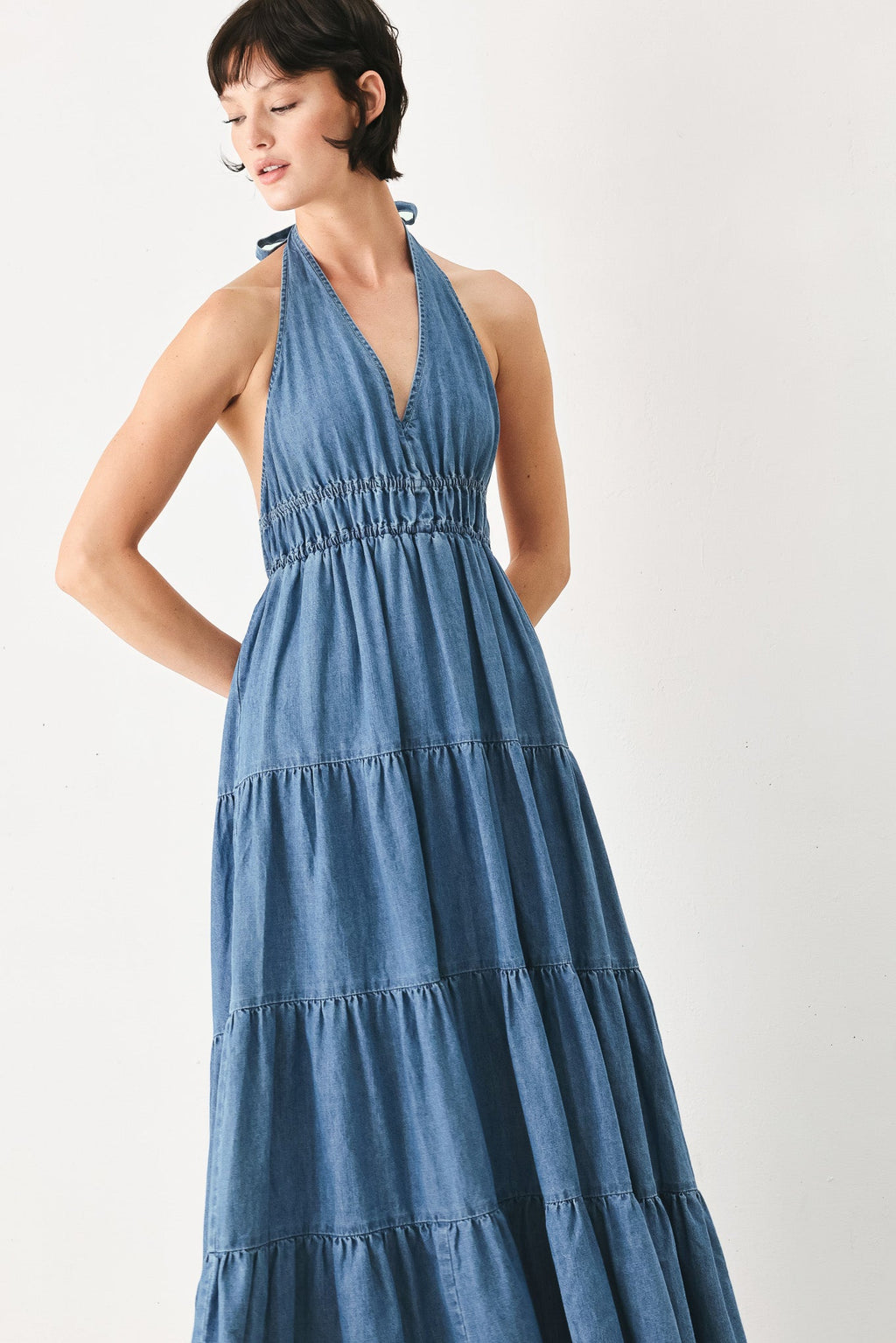 OCEAN SKY DENIM MIDI DRESS