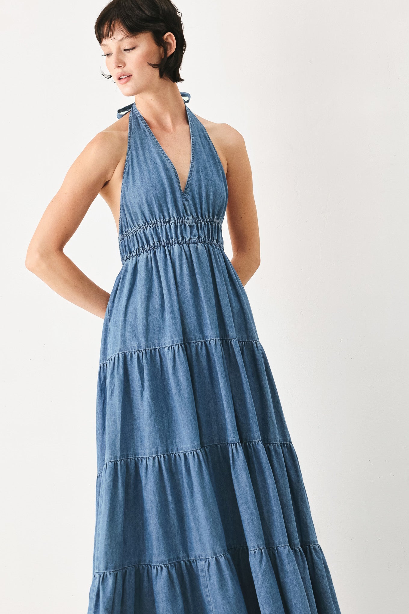 OCEAN SKY DENIM MIDI DRESS