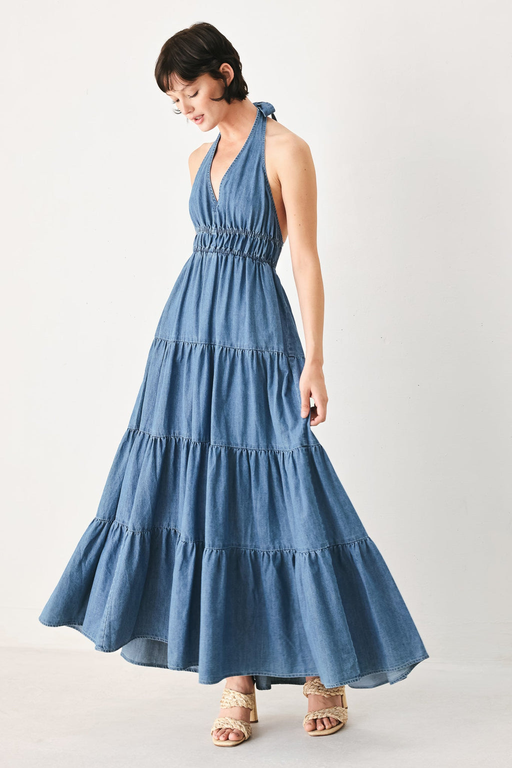 OCEAN SKY DENIM MIDI DRESS