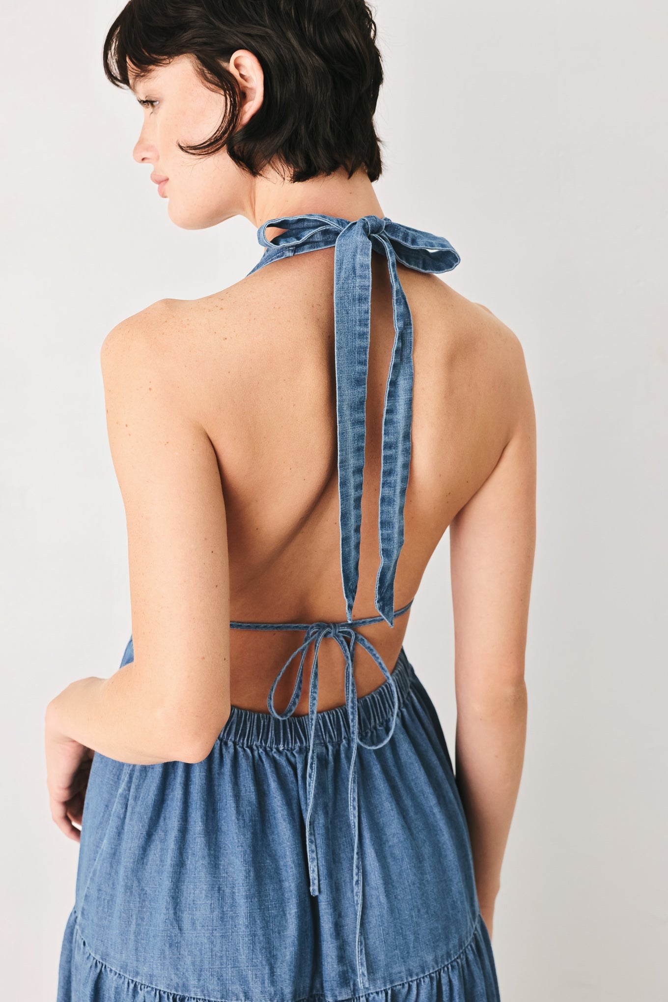 OCEAN SKY DENIM MIDI DRESS