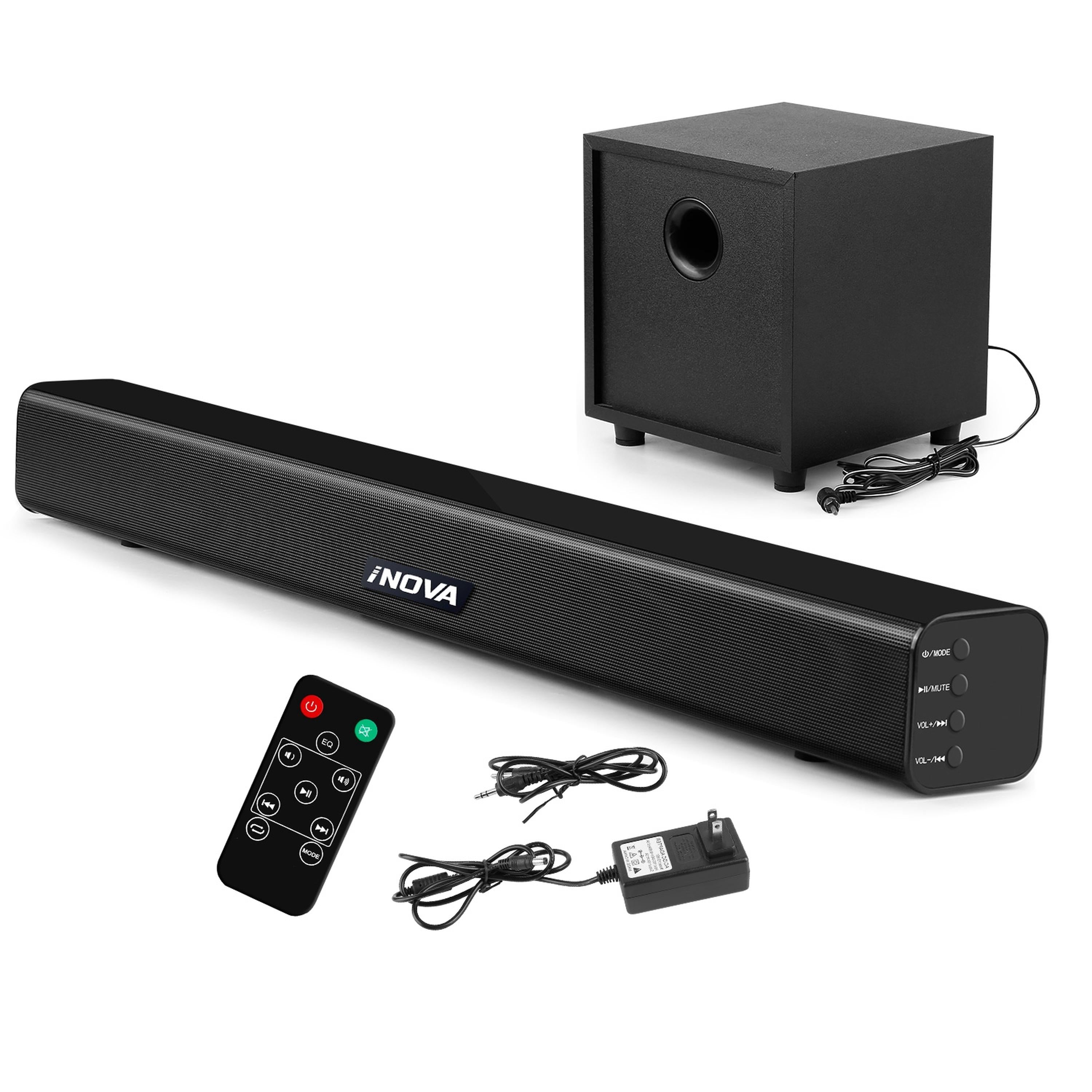 Barra de sonido inalámbrica con subwoofer, altavoz de audio 2.1 canales para TV, auxiliar, USB, barra de sonido con subwoofer, sistema de altavoces de sonido envolvente, cine en casa
