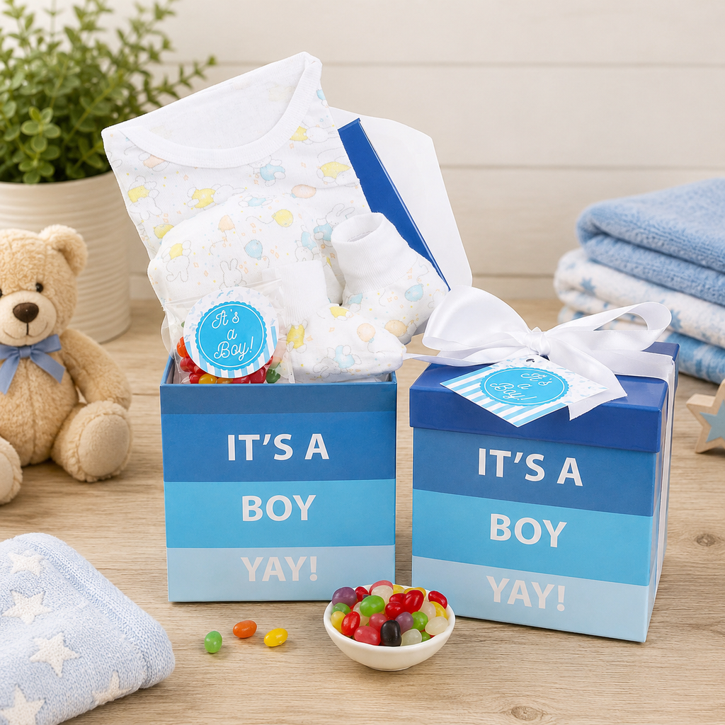 Cesta de regalo para bebé recién nacido: ¡Es un niño!