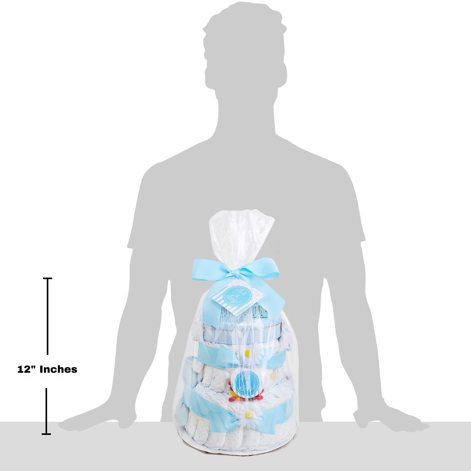 Blue Two-Tier Diaper Cake Gift Basket