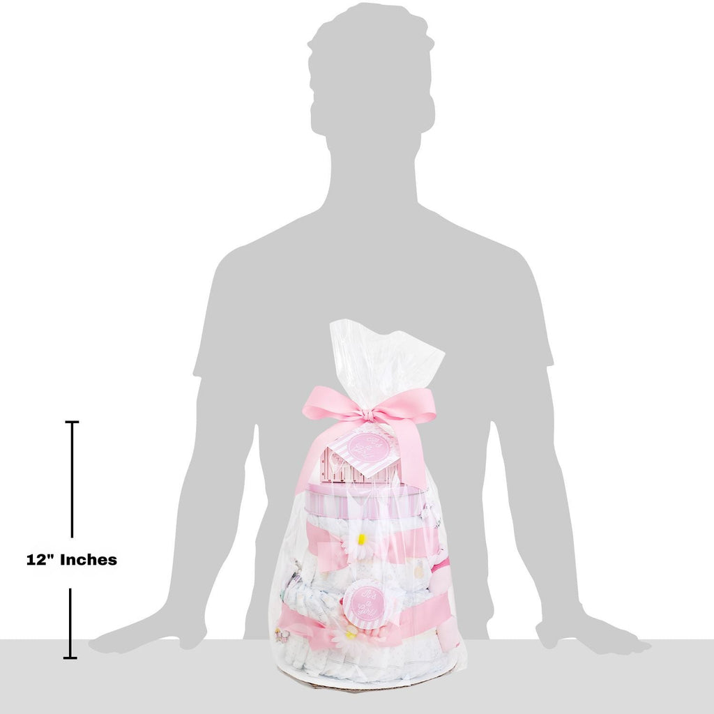 Cesta de regalo de pañales con forma de pastel "Sweet Baby Girl"