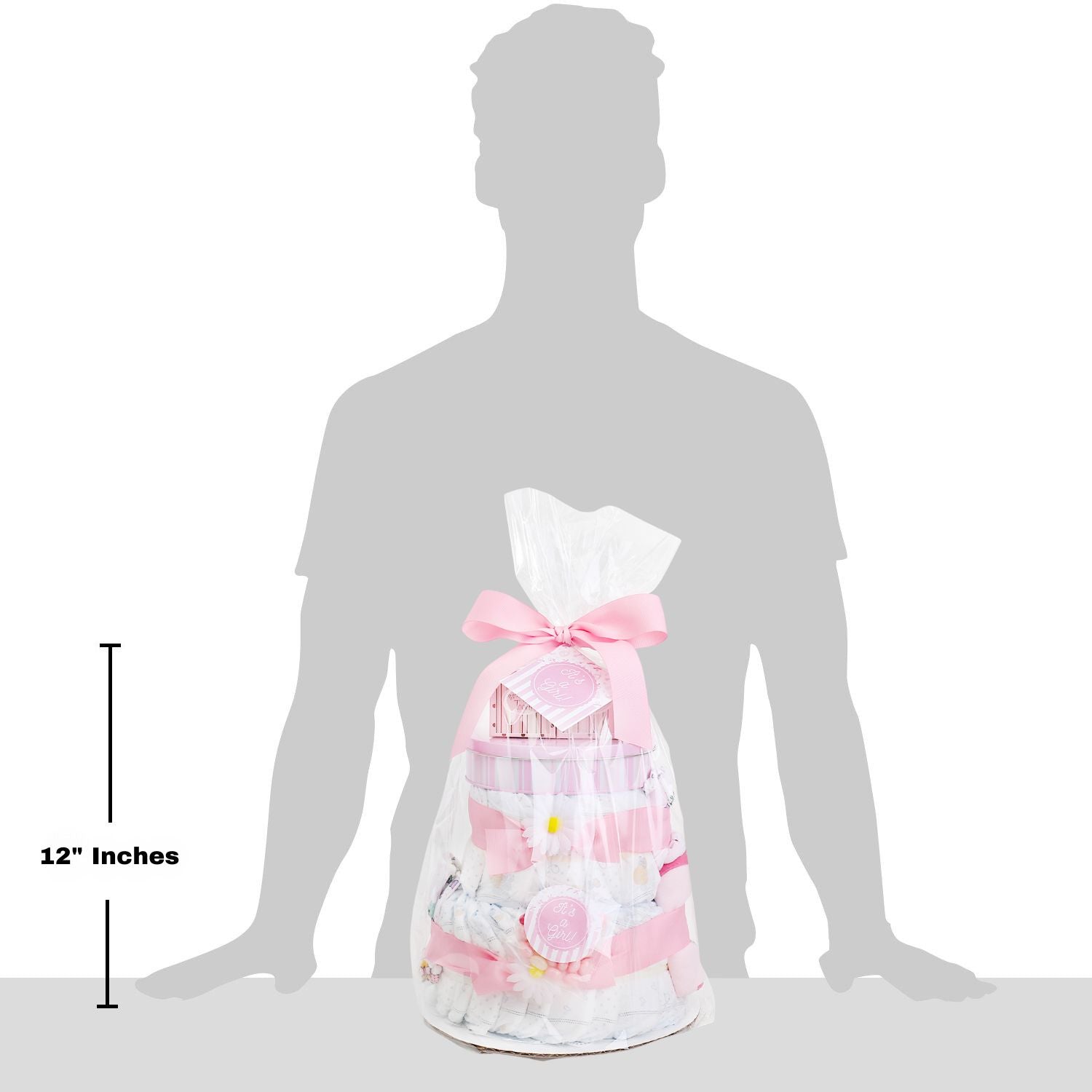 Cesta de regalo de pañales con forma de pastel "Sweet Baby Girl"