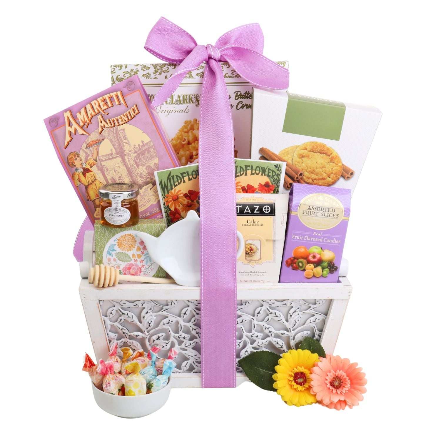 Cesta de Regalo Gourmet Jardín de Indulgencia con Té y Galletas