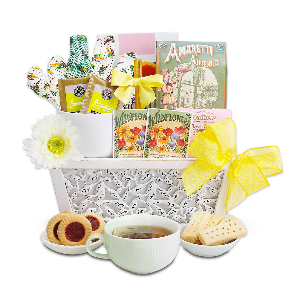 Cesta de regalo de galletas y té "Plantado con amor"