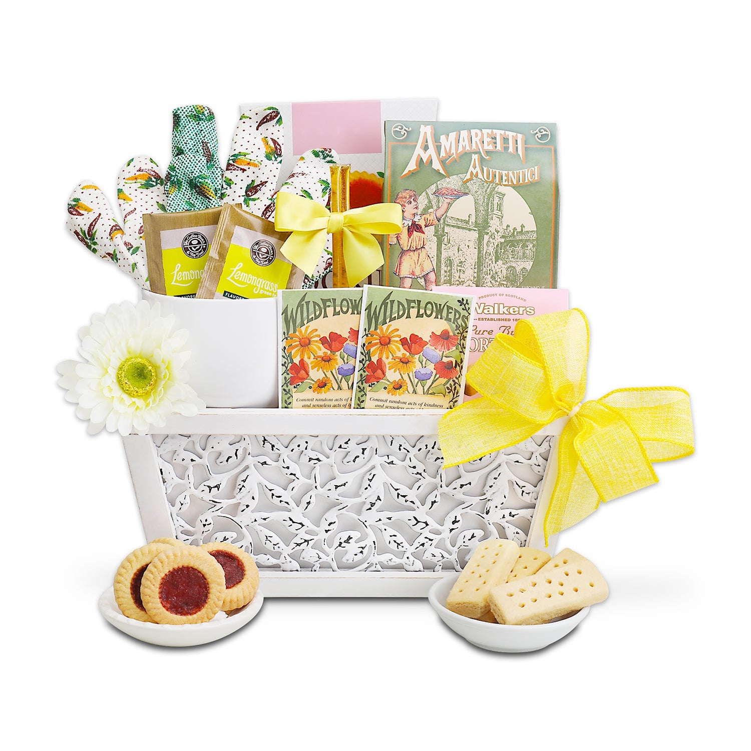 Cesta de regalo de galletas y té "Plantado con amor"