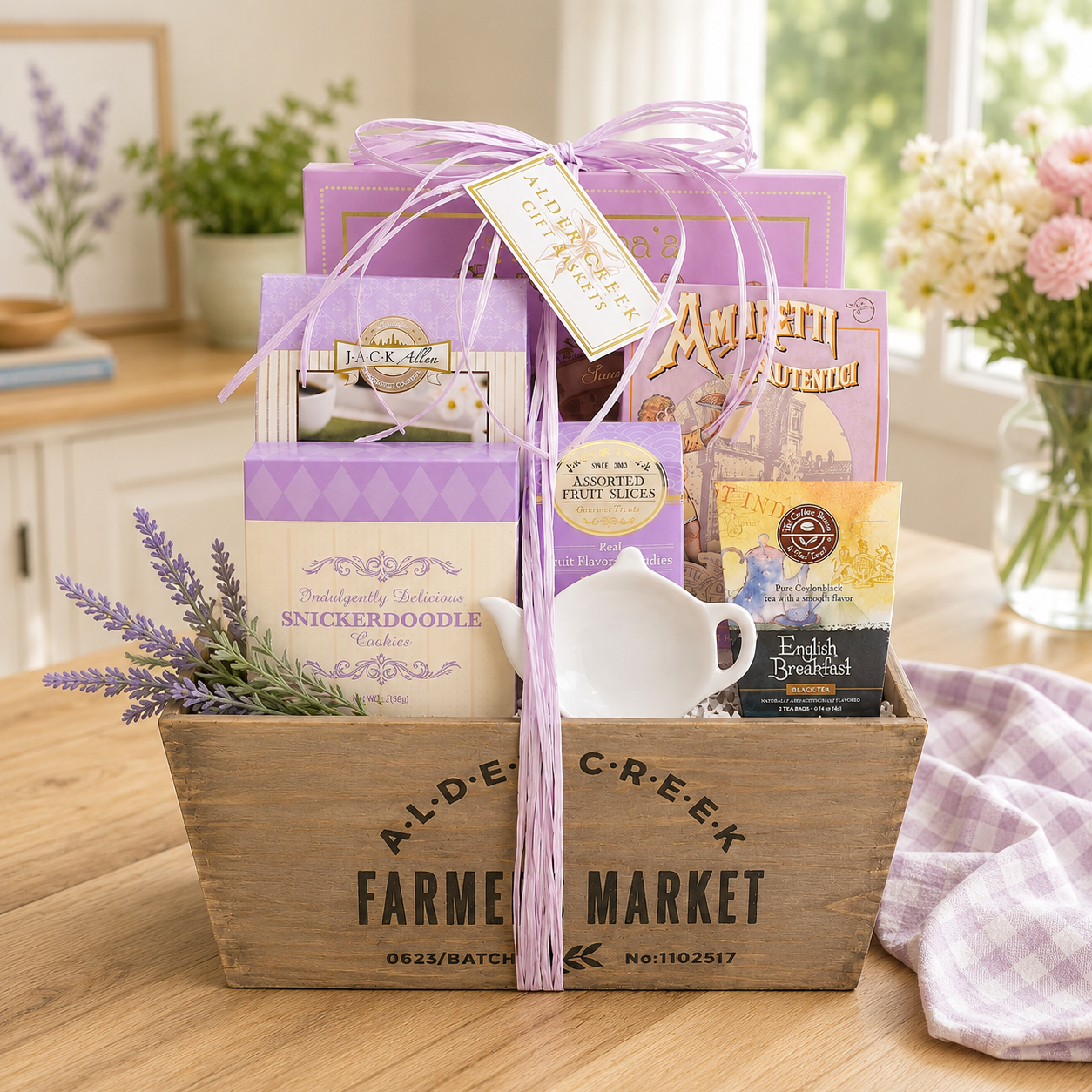 Cesta de regalo: Té relajante de lavanda