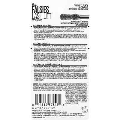 Maybelline Falsies Lash Lift Máscara de Pestañas Voluminizadora y Alargadora Blackest Black 0.32 fl oz - Nueva