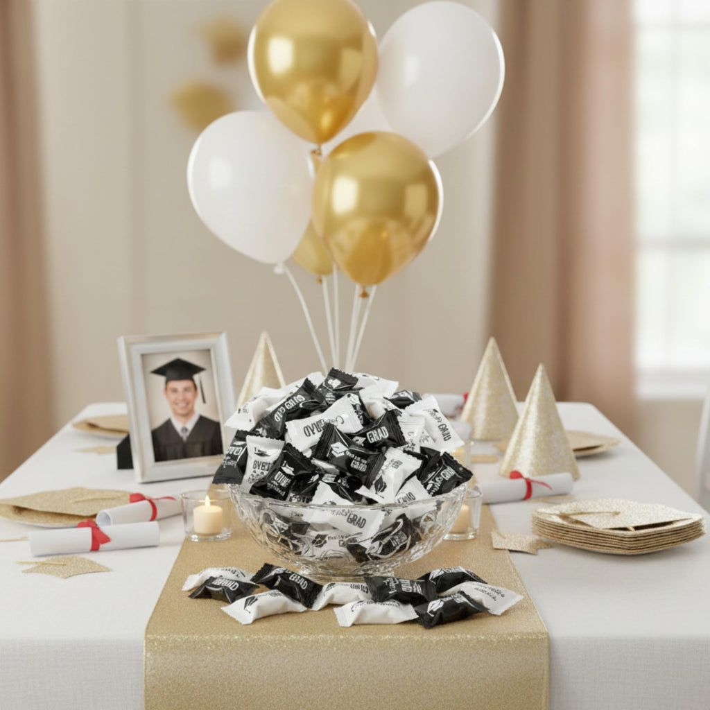Graduation Mints Black and White 220ct – Individually Wrapped Congrats Grad Candy | Class of 2026 Graduation Party Favors | Bulk Butter Mints for Candy Buffet, Prom & Commencement