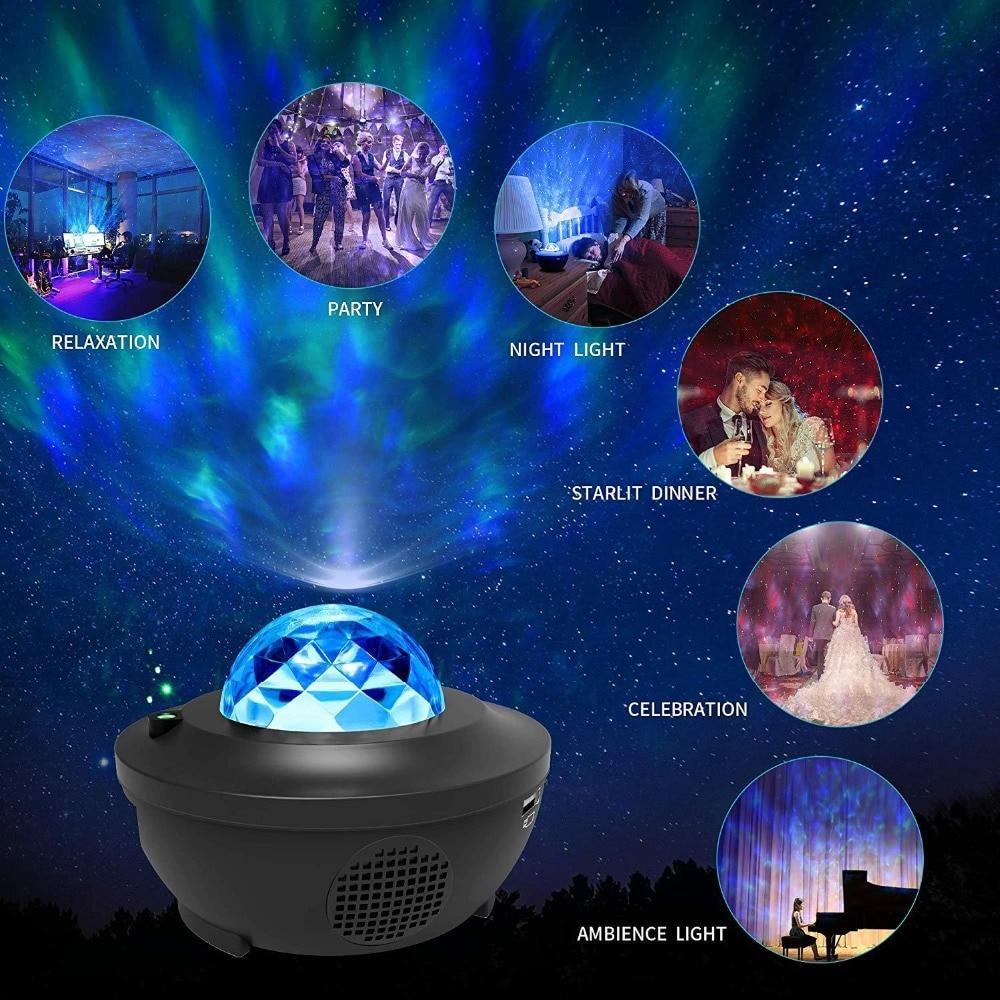 Nube LED STEVVEX con altavoz de música Bluetooth para dormitorio/sala de juegos/cine en casa de bebés y niños, luz nocturna ambiental, proyector de luz romántica, lámpara de cabecera y regalo de cumpleaños
