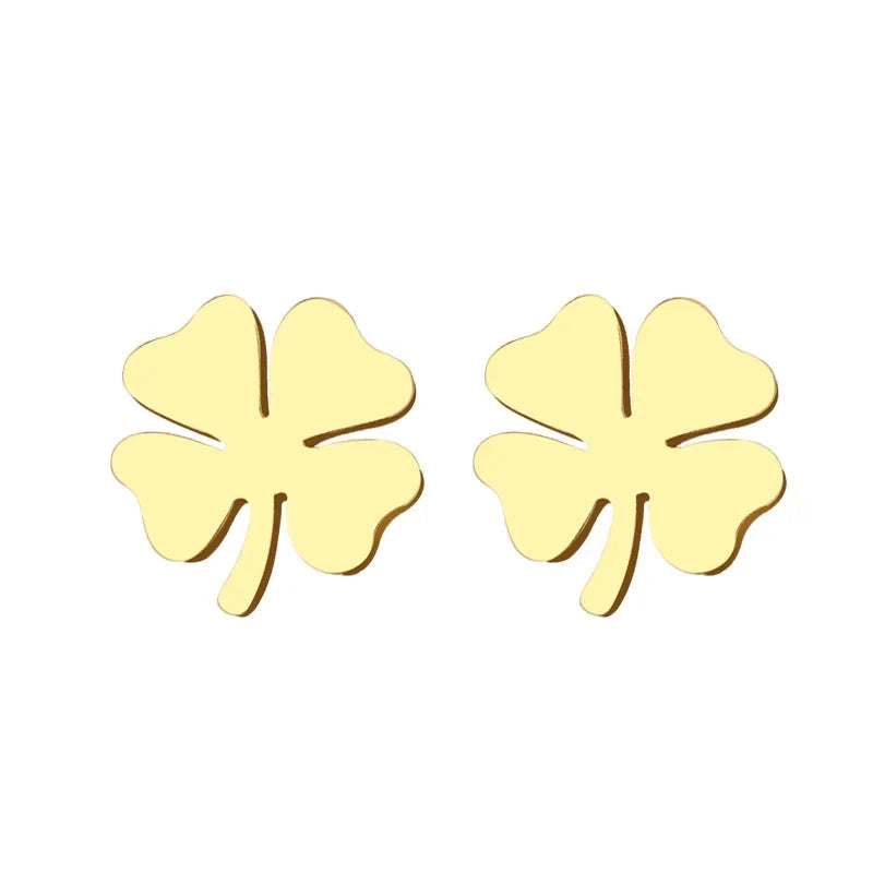 Pendientes de botón de acero inoxidable DOTIFI para mujer y hombre, trébol, color dorado, joyería de compromiso para amantes, envío directo
