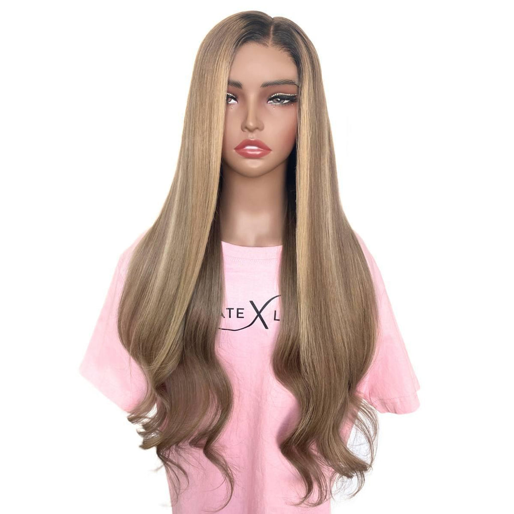 Peluca de cierre de encaje HD 5x5 sin pegamento, color avellana natural, teñida profesionalmente, 100% cabello humano
