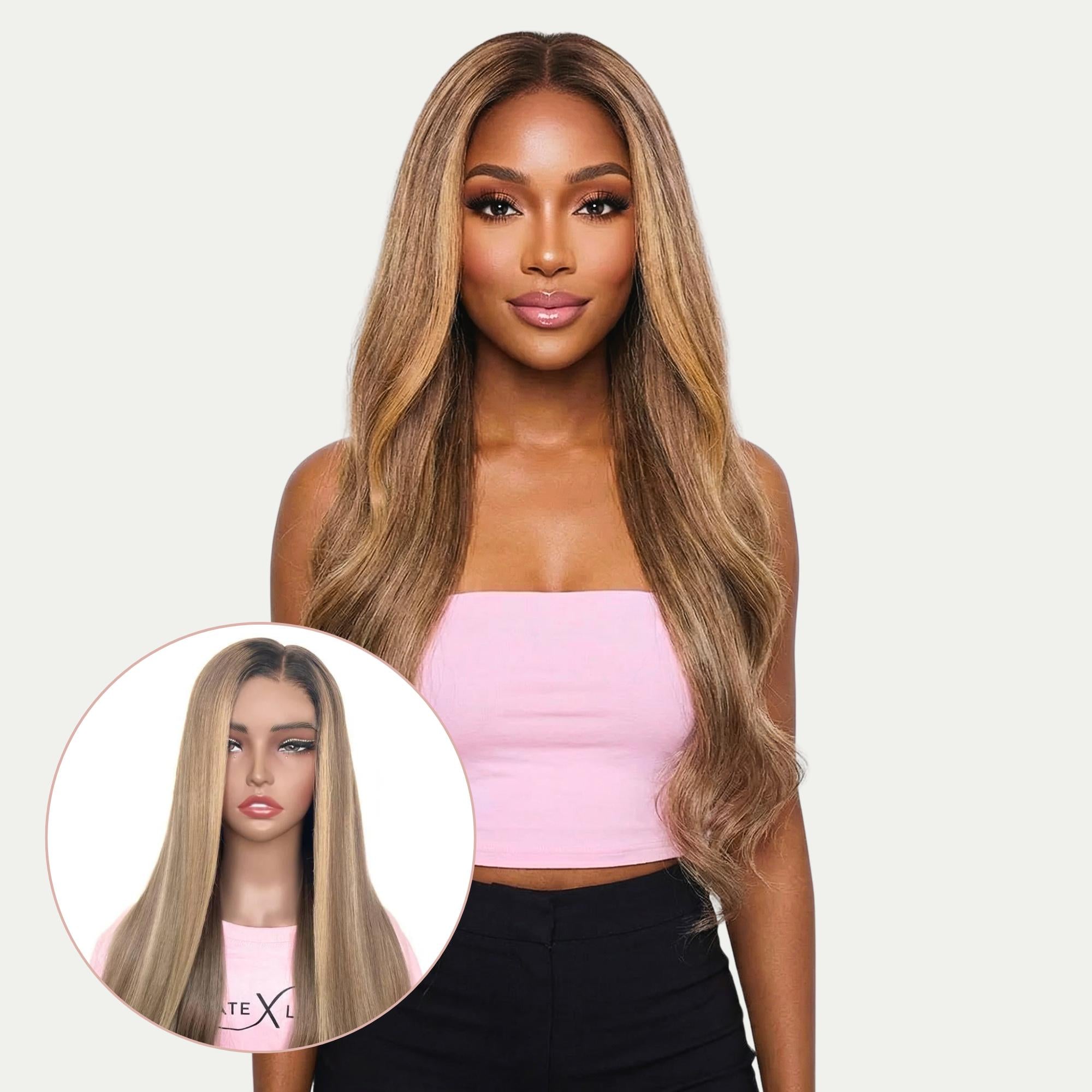 Peluca de cierre de encaje HD 5x5 sin pegamento, color avellana natural, teñida profesionalmente, 100% cabello humano