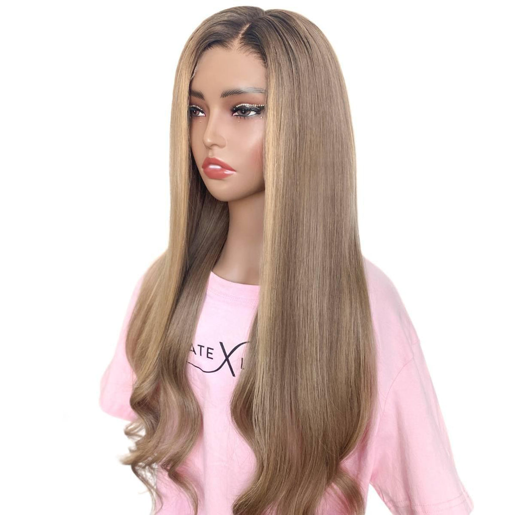 Peluca de cierre de encaje HD 5x5 sin pegamento, color avellana natural, teñida profesionalmente, 100% cabello humano