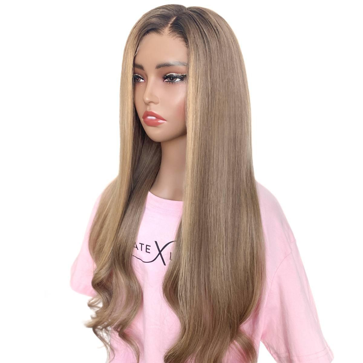 Peluca de cierre de encaje HD 5x5 sin pegamento, color avellana natural, teñida profesionalmente, 100% cabello humano