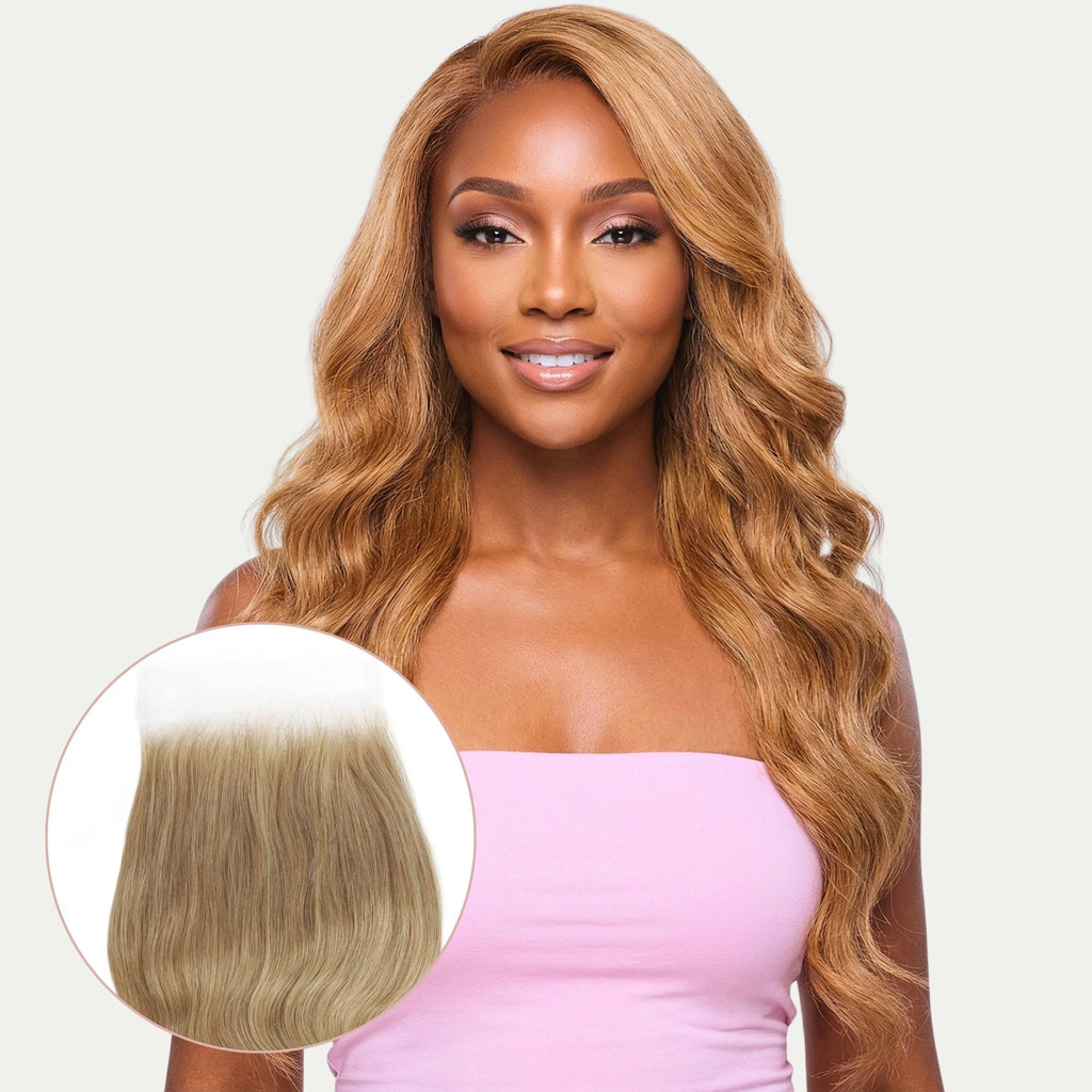 Cierre de cabello humano de encaje HD 5x5 ondulado miel rubia
