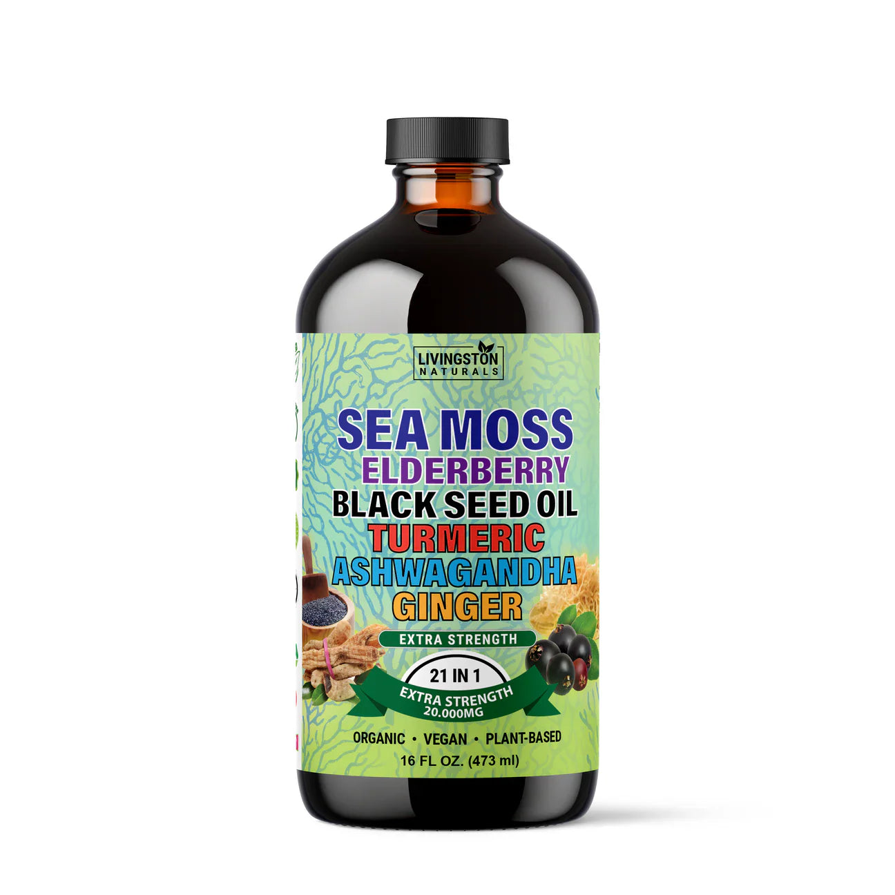 Sea Moss Supreme – Mezcla orgánica 21 en 1 de comino negro, saúco y adaptógenos