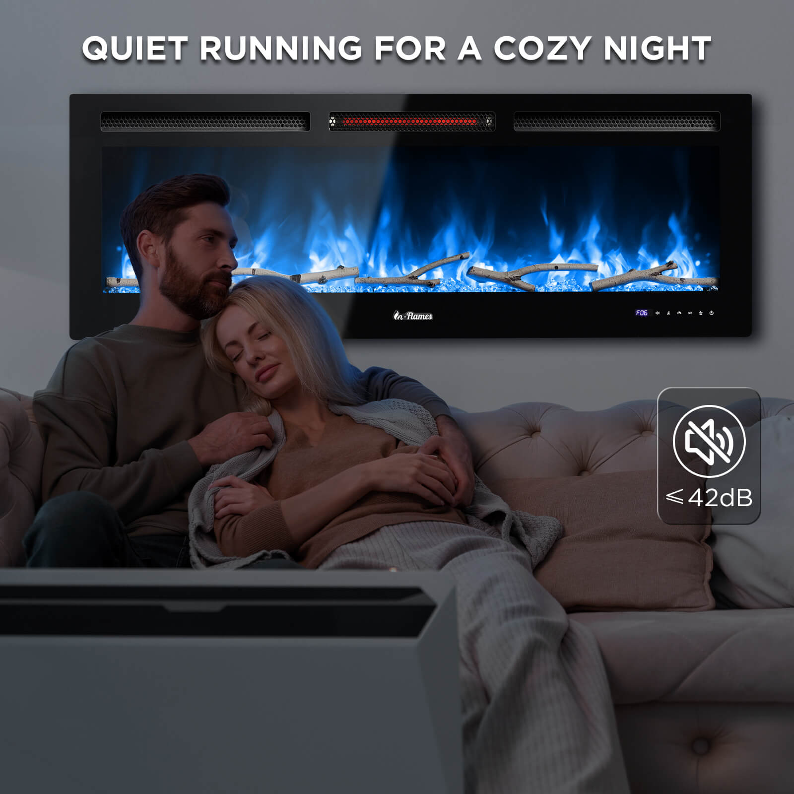 Chimenea eléctrica inteligente de pared WiFi In Flames INF50W-3D - Cristal templado