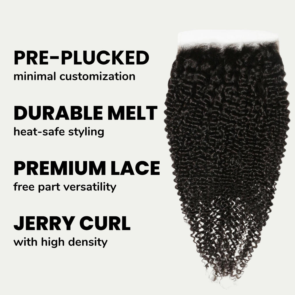 Cierre de pelo humano Jerry Curl 7x7 HD Lace