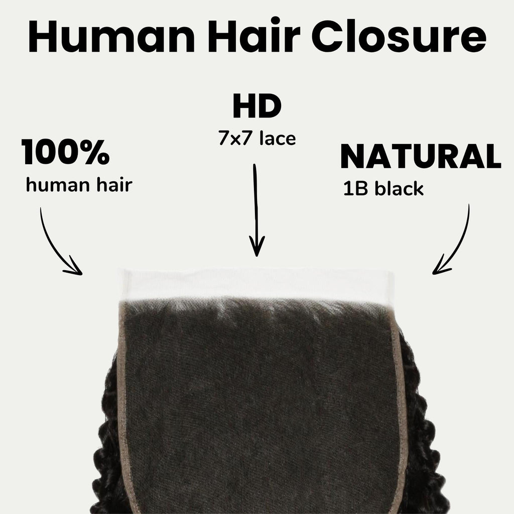 Cierre de pelo humano Jerry Curl 7x7 HD Lace