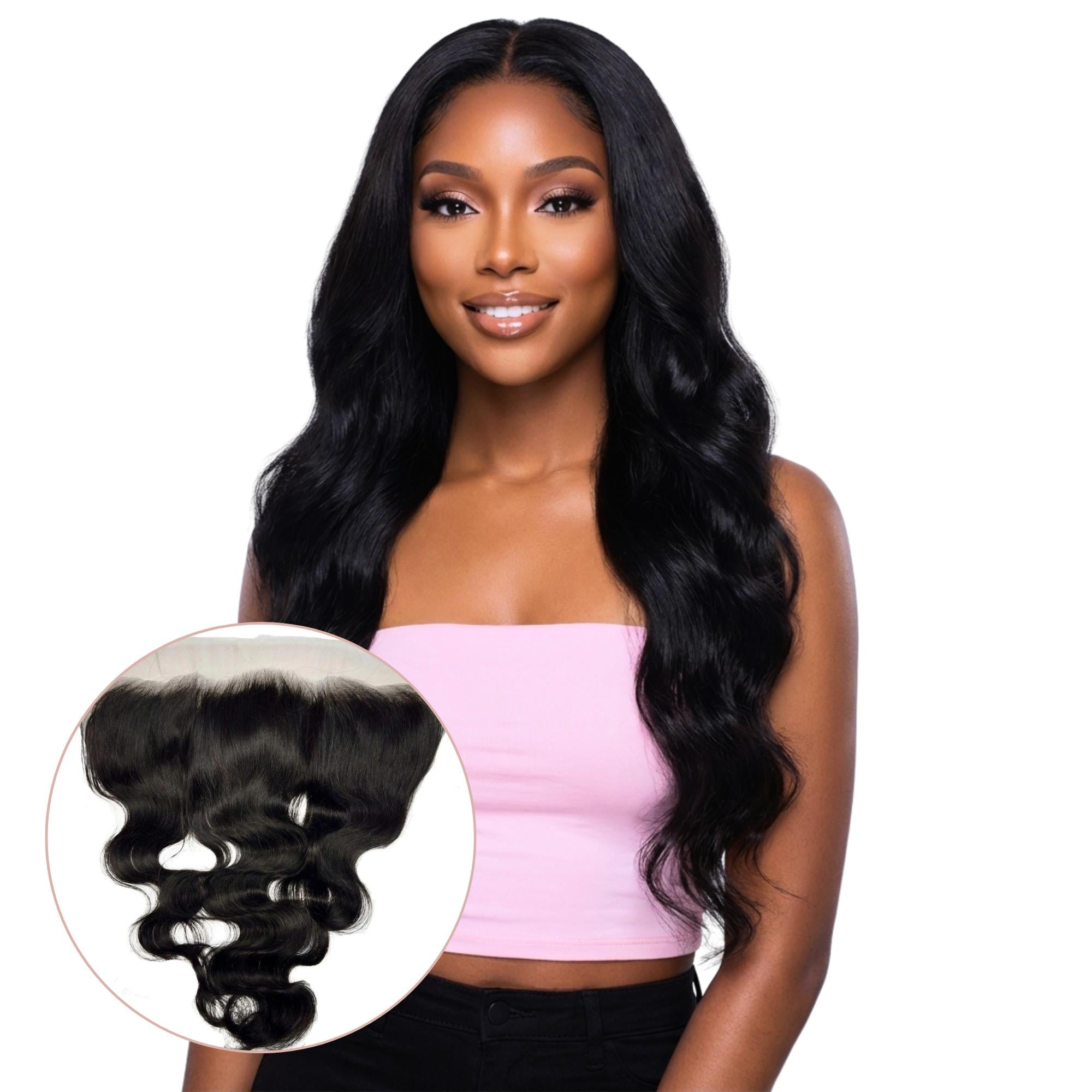 Cuerpo Ondulado Negro Azabache 13x4 HD Encaje Frontal de Cabello Humano