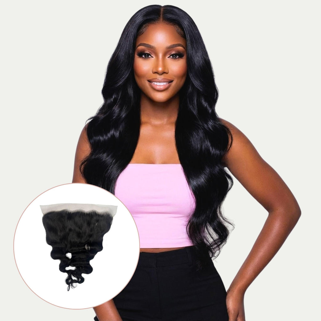 Frontal de cabello humano Jet Black Body Wave de encaje HD 13x6