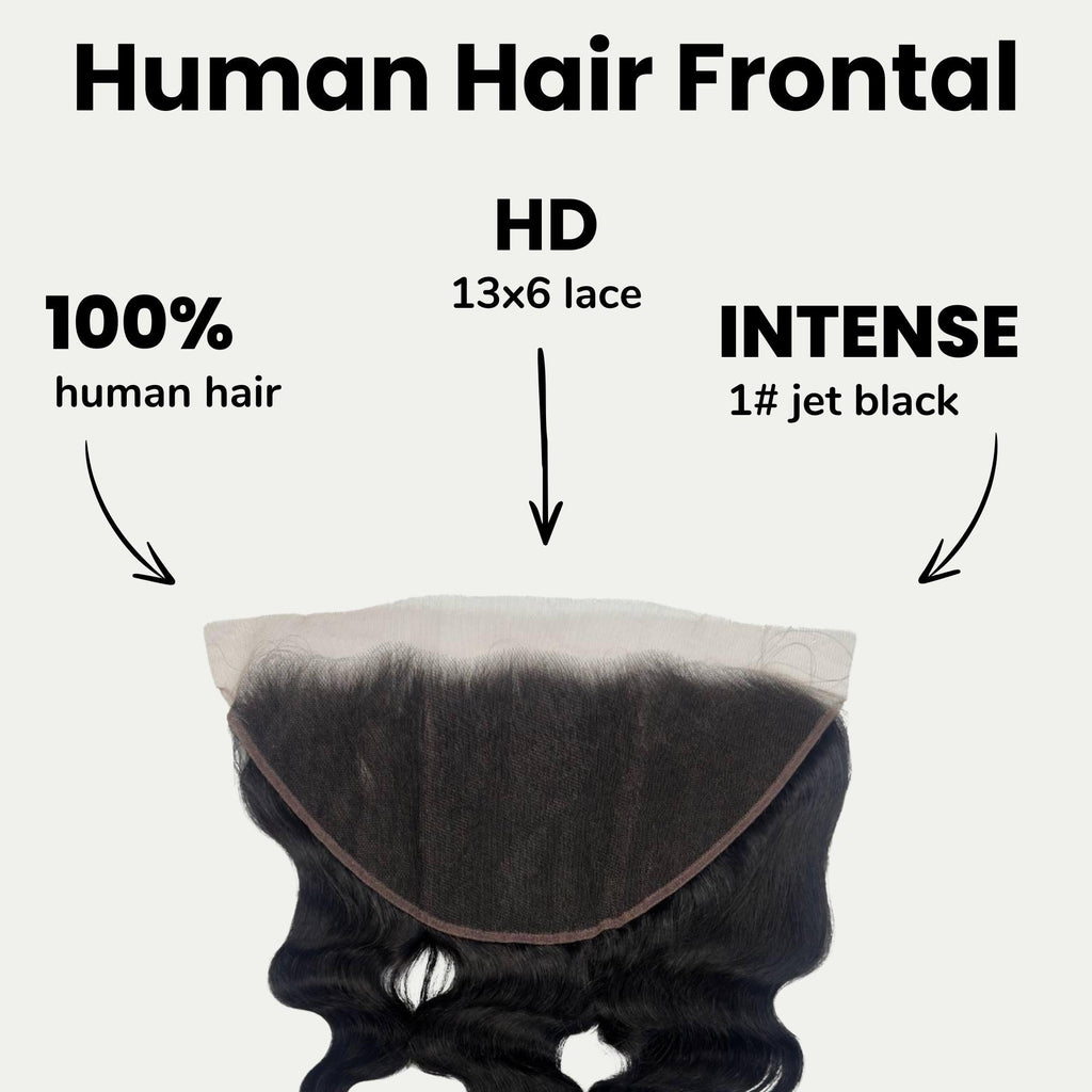 Frontal de cabello humano Jet Black Body Wave de encaje HD 13x6