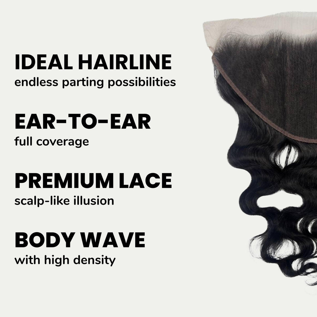 Frontal de cabello humano Jet Black Body Wave de encaje HD 13x6