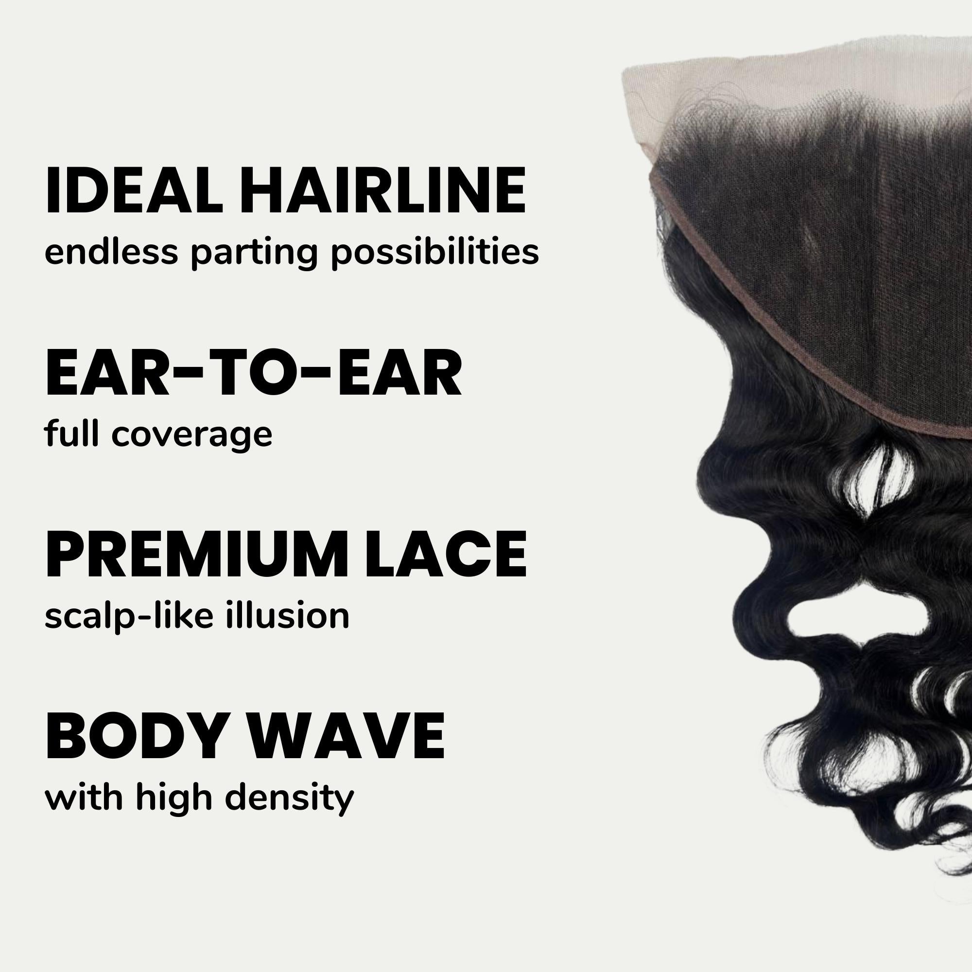 Frontal de cabello humano Jet Black Body Wave de encaje HD 13x6
