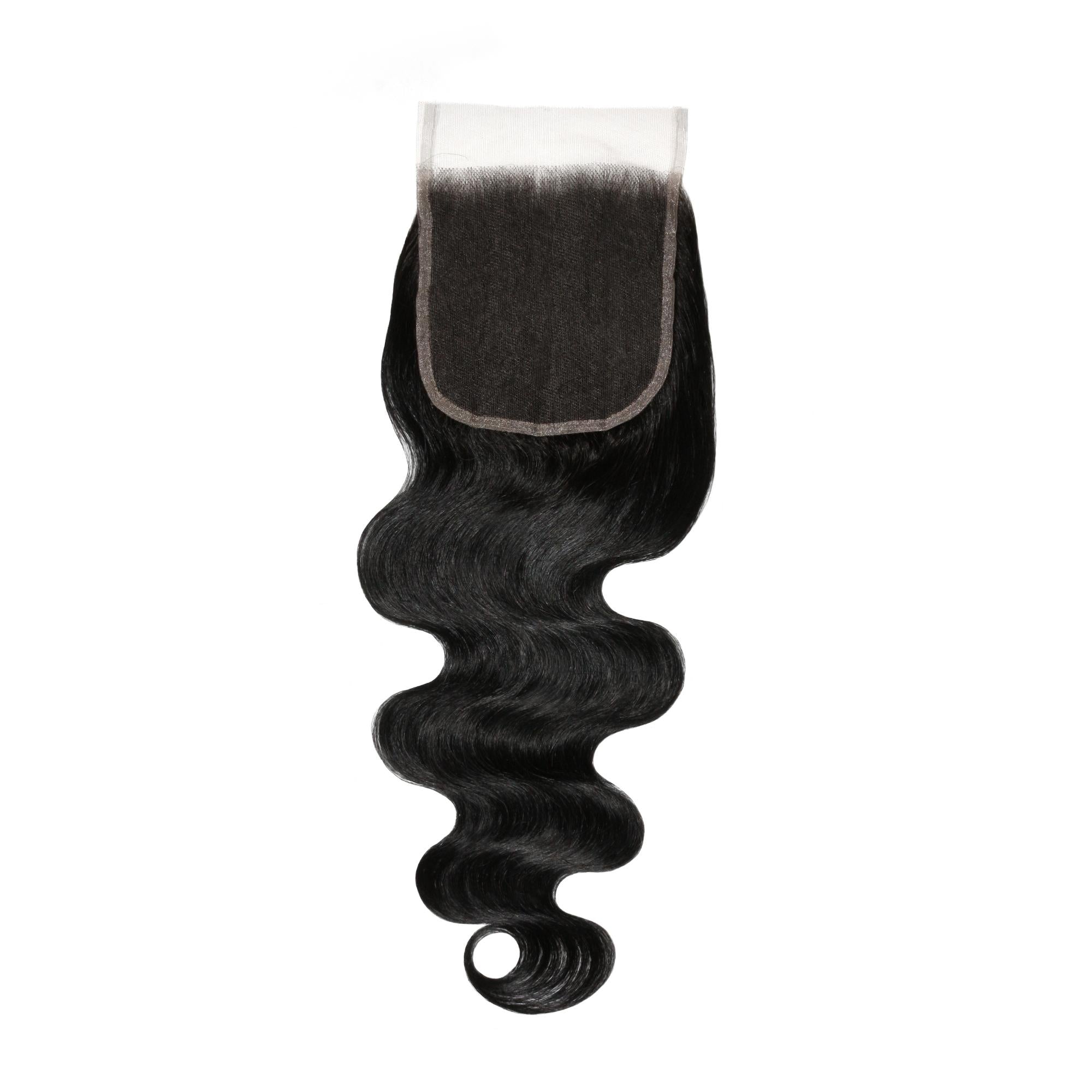 Cierre de cabello humano de encaje HD 5x5 ondulado color negro azabache