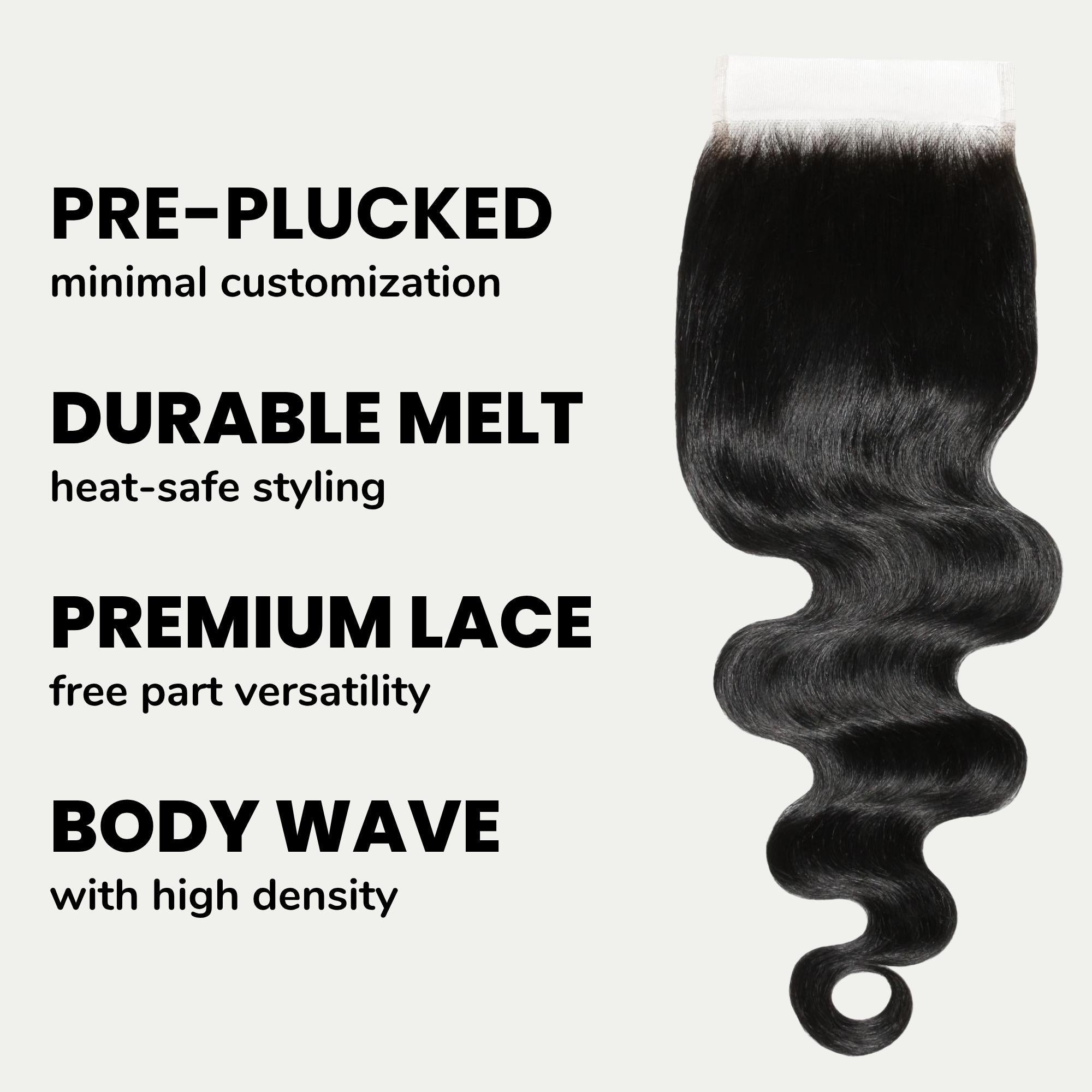 Cierre de cabello humano de encaje HD 5x5 ondulado color negro azabache