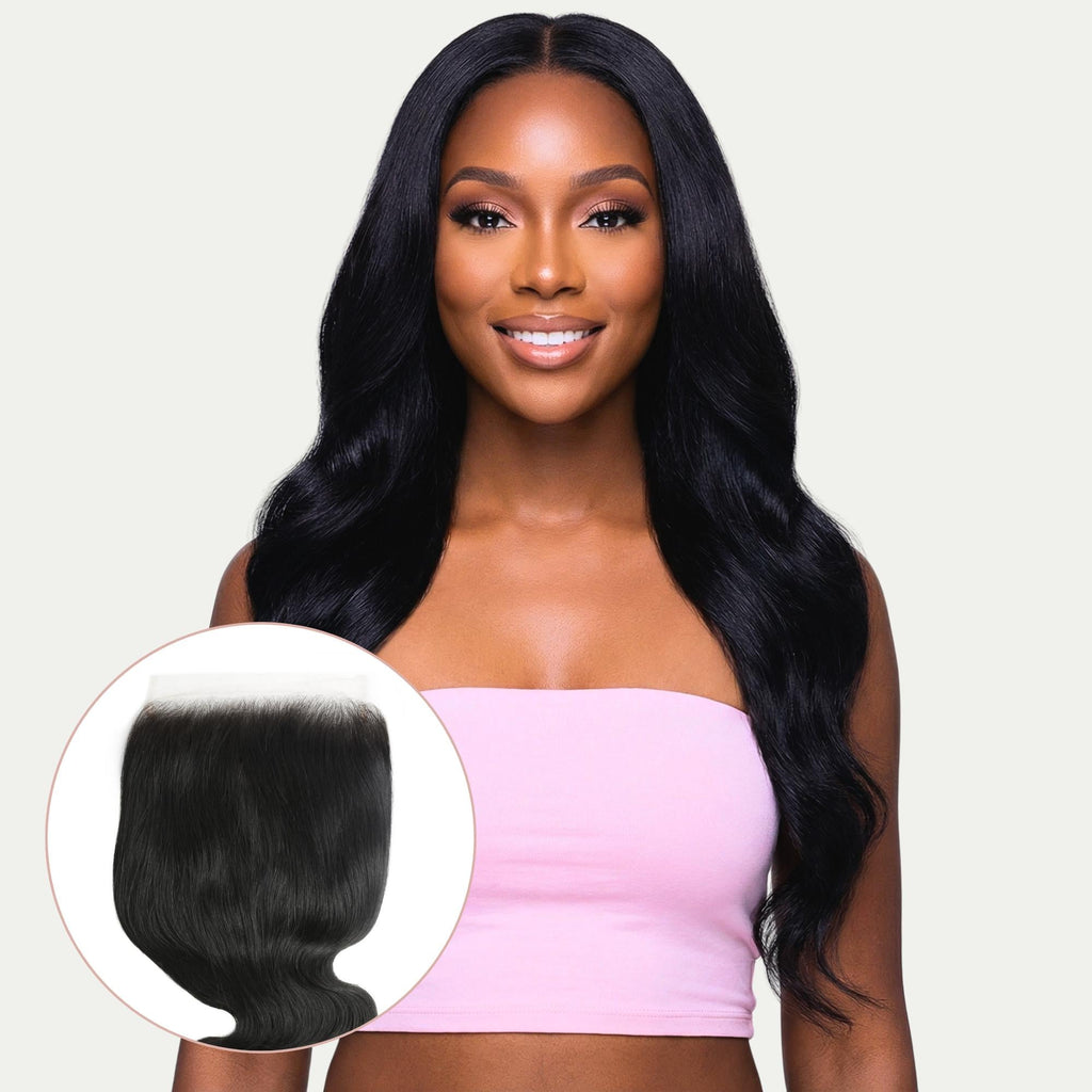 Cierre de cabello humano Jet Black Body Wave 7x7 HD Lace