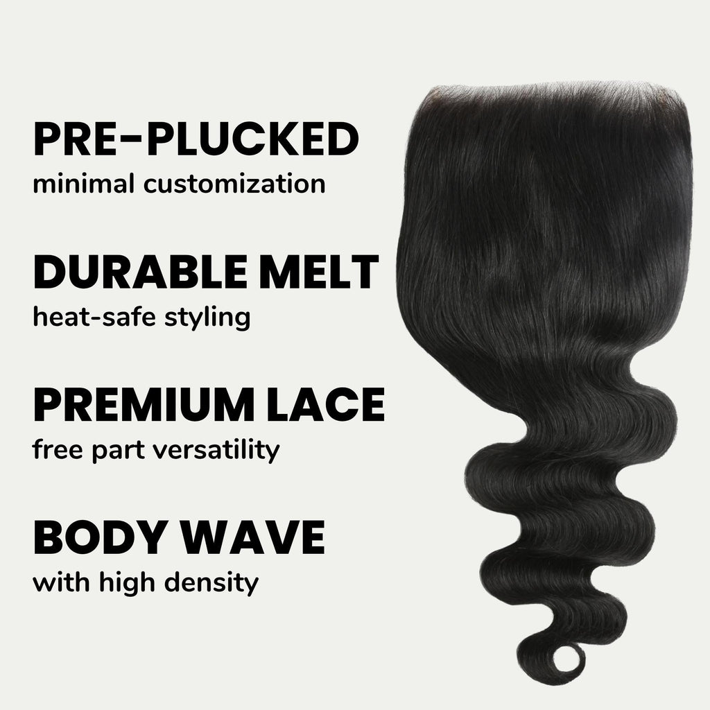 Cierre de cabello humano Jet Black Body Wave 7x7 HD Lace