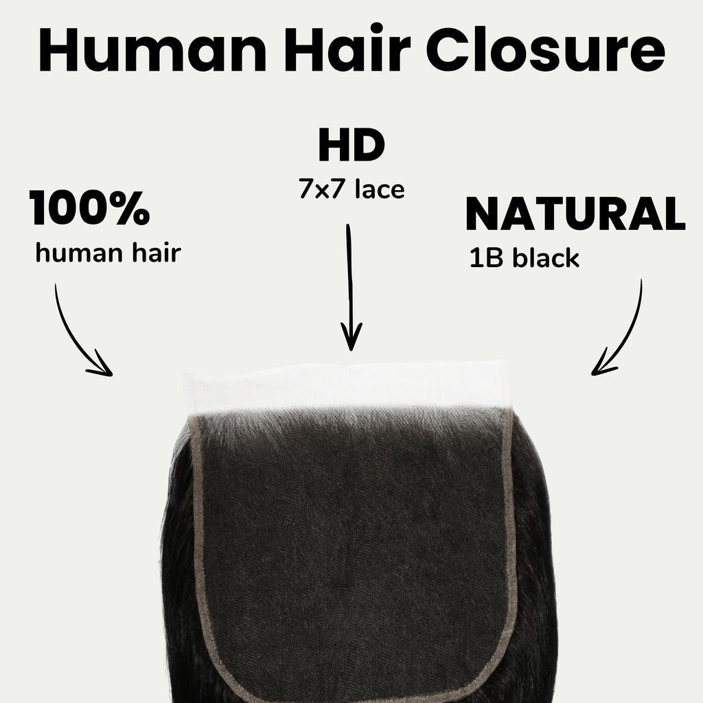 Cierre de cabello humano Jet Black Body Wave 7x7 HD Lace
