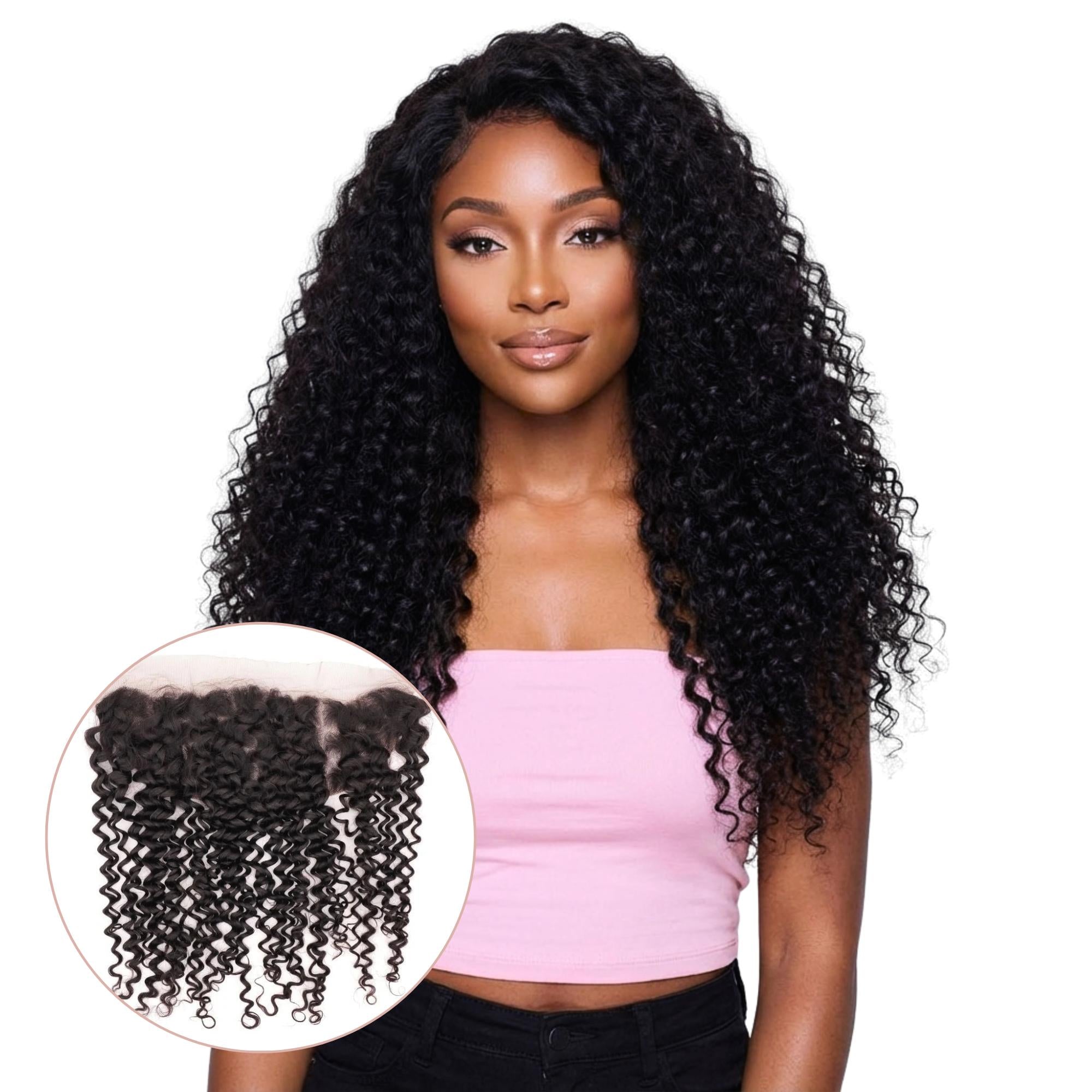 Frontal de cabello humano de encaje transparente Kinky Curly 13x4