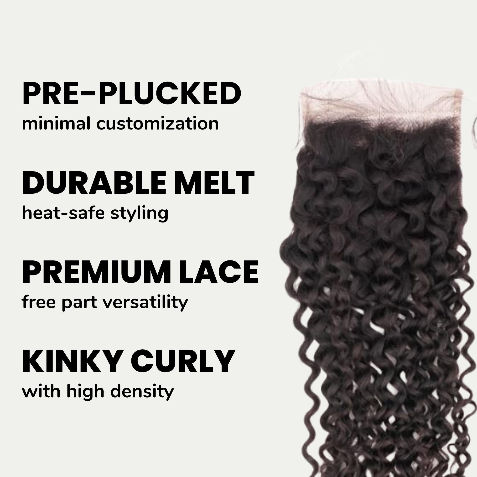 Cierre de cabello humano con encaje transparente 4x4 Kinky Curly