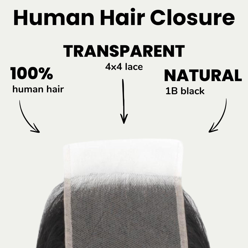 Cierre de cabello humano con encaje transparente 4x4 Kinky Curly